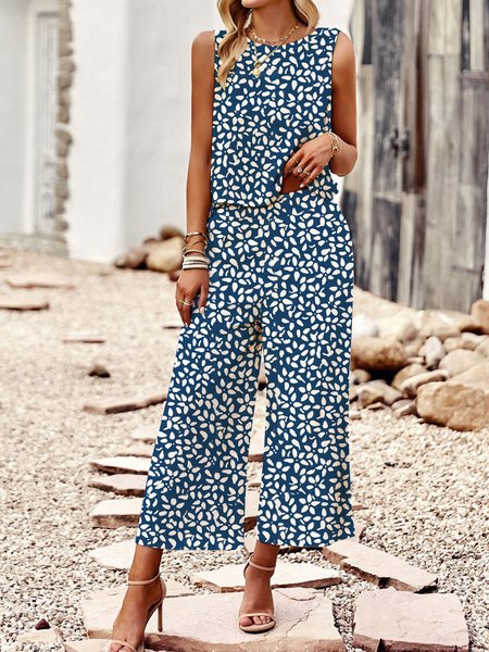 Women Small Floral Crew Neck Sleeveless Comfy Casual Top With Pants Two-Piece Set, Deep blue, Sets
Women Small Floral Crew Neck Sleeveless Comfy Casual Top With Pants Two-Piece Set, Deep blue, Sets
