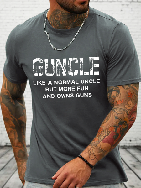 

Cotton Guncle Text Letters Casual Loose T-Shirt, Deep gray, T-shirts