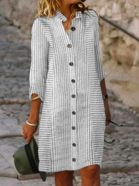 Women Striped Shirt Collar Three Quarter Sleeve Comfy Casual Short Dress, Black-white, Short
Women Striped Shirt Collar Three Quarter Sleeve Comfy Casual Short Dress, Black-white, Short