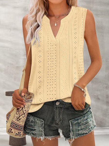 

Casual Lace Square Neck Loose Tank Top, Yellow, Tank Tops & Camis