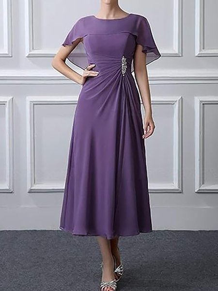 Elegant Beaded Chiffon Dress, Purple, Dresses