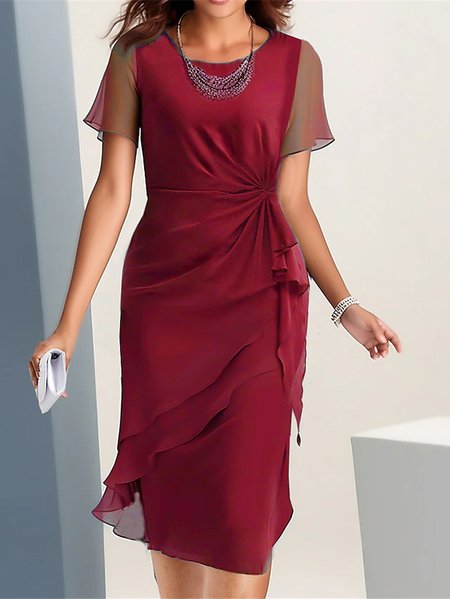 Elegant Crew Neck Plain Chiffon Dress, Wine red, Dresses
Elegant Crew Neck Plain Chiffon Dress, Wine red, Dresses