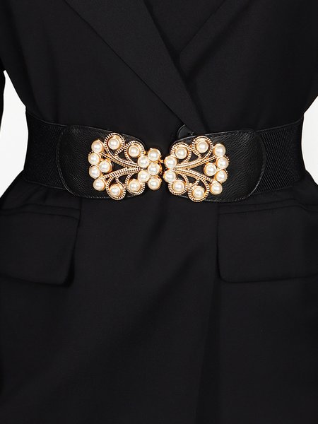 Elegant Imitation Pearl Stretch Girdle, Black, Belts