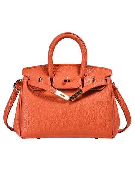 Large Capacity Twist Lock Handbag Crossbody Bag, Orange, Totes