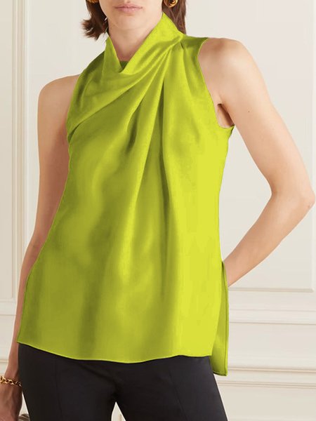 Plain Halter Regular Fit Urban Tank Top, Yellow, Tanks and Camis