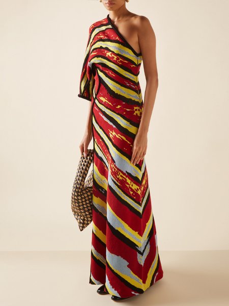 Women Chevron One Shoulder Short Sleeve Comfy Simple Maxi Dress, Red-black, Maxi
Women Chevron One Shoulder Short Sleeve Comfy Simple Maxi Dress, Red-black, Maxi