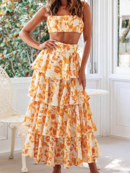 Women Floral Spaghetti Sleeveless Comfy Casual Top With Skirt Two-Piece Set, Yellow, Sets
Women Floral Spaghetti Sleeveless Comfy Casual Top With Skirt Two-Piece Set, Yellow, Sets
