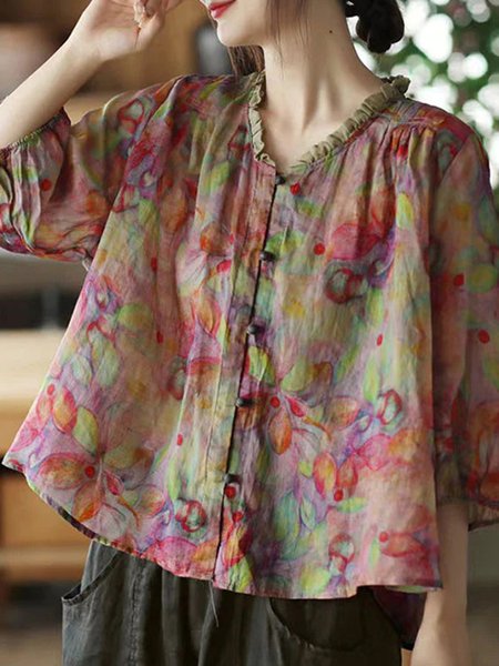 Crew Neck Three Quarter Sleeve Abstract Regular Loose Blouse For Women, Red, Blouses
Crew Neck Three Quarter Sleeve Abstract Regular Loose Blouse For Women, Red, Blouses