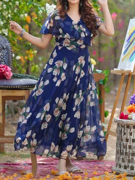 Regular Fit Elegant Floral Chiffon Dress, Blue, Dresses
Regular Fit Elegant Floral Chiffon Dress, Blue, Dresses