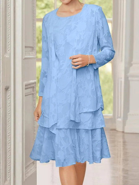 Simple Crew Neck Plain Loose Two-Piece Set, Blue, Suit Set