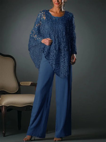 

Lace Asymistic Hem 3 PCS Tops with Pantsuits Mother of the Bride, Deep blue, Suit Set