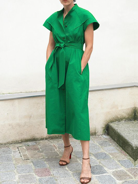 Urban Plain Loose Stand Collar Short Sleeve Maxi Dress With Belt, Green, Maxi Dresses
Urban Plain Loose Stand Collar Short Sleeve Maxi Dress With Belt, Green, Maxi Dresses