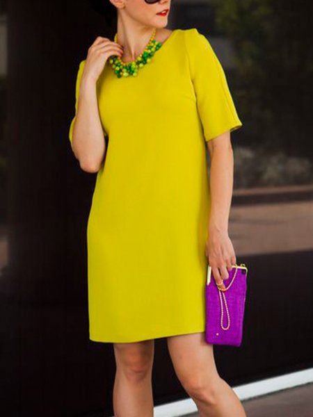 Urban Regular Fit Crew Neck Dress, Yellow, Mini Dresses