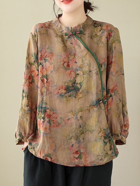 Stand Collar Three Quarter Sleeve Floral Regular Loose Shirt For Women, Coffee, Blouses
Stand Collar Three Quarter Sleeve Floral Regular Loose Shirt For Women, Coffee, Blouses