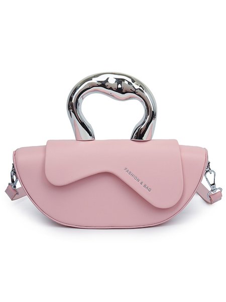 

Fashionable Metal Handle Handbag Irregular Design Crossbody Bag, Pink, Bags