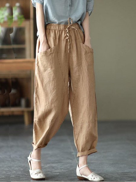 Casual Plain Ankle Pants Pant, Khaki, Pants