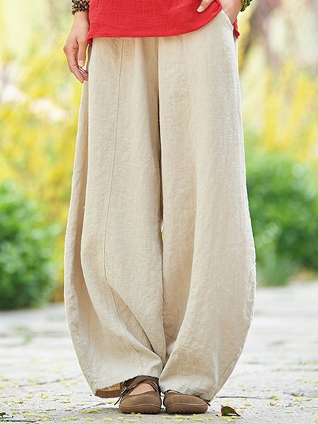 Casual Plain Long Pant, Apricot, Pants