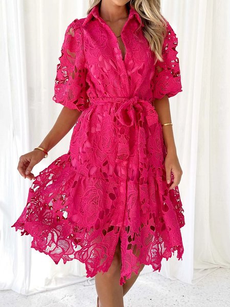 Women Plain Shirt Collar Short Sleeve Comfy Vacation Lace Short Dress, Rose red, Dresses
Women Plain Shirt Collar Short Sleeve Comfy Vacation Lace Short Dress, Rose red, Dresses