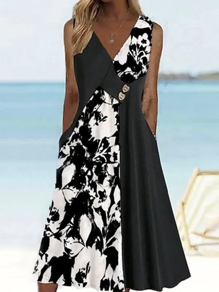 Women's Sleeveless Summer Floral Dress V Neck Daily Going Out Casual Midi A-Line, Black-white, Dresses
Women's Sleeveless Summer Floral Dress V Neck Daily Going Out Casual Midi A-Line, Black-white, Dresses