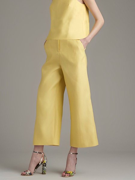 Regular Fit Plain Urban Fashion Pants, Yellow, Pants