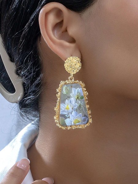 

1pair Romantic Floral Geometric Dangle Earrings, Color5, Earrings