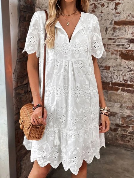 Elegant Crew Neck Dress With No, White, Dresses