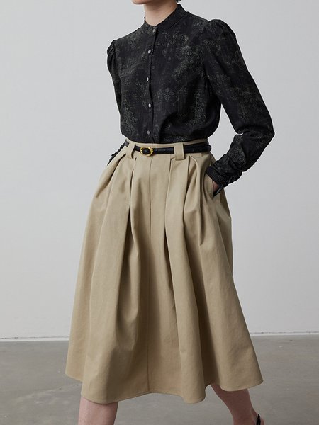 Urban Plain Regular Fit Midi Skirt, Khaki, Skirts