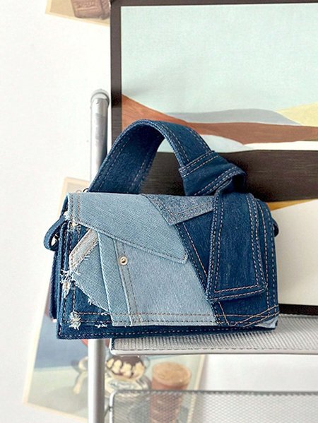 Fashionable Color Block Denim Stitching Handbag With Crossbody Strap, Deep blue, Bags
Fashionable Color Block Denim Stitching Handbag With Crossbody Strap, Deep blue, Bags