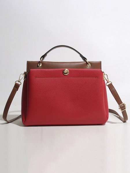 

Minimalist Large Capacity Color-block Tote Bag with Crossbody Strap, Red, Bags