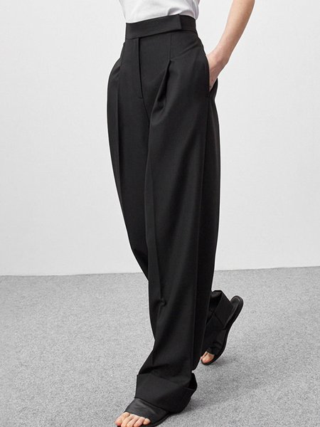 Urban Plain High Waist Fashion Straight Pants, Black, Pants