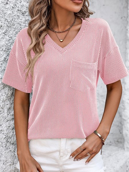 V Neck Short Sleeve Plain Regular Medium Elasticity Regular Fit Shirt For Women, Pink, Blouses
V Neck Short Sleeve Plain Regular Medium Elasticity Regular Fit Shirt For Women, Pink, Blouses
