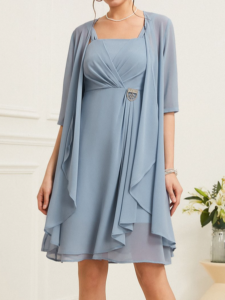 Plain Square Neck Elegant Chiffon Two-Piece Set, Light blue, Suit Set
Plain Square Neck Elegant Chiffon Two-Piece Set, Light blue, Suit Set