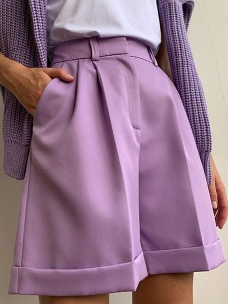 Regular Fit Urban Plain Shorts, Purple, Shorts