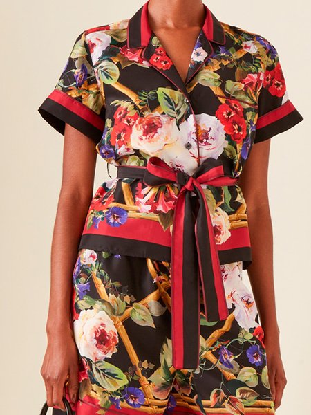 Floral Printing Urban Loose Blouse, As picture, Blouses and Shirts