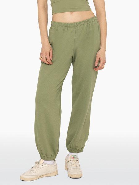 Casual Loose Plain Ankle Banded Sweatpants, Green, Pants