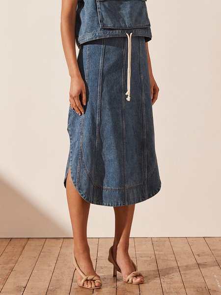 Plain Casual Regular Fit Midi Denim Skirt, Blue, Denim Skirts