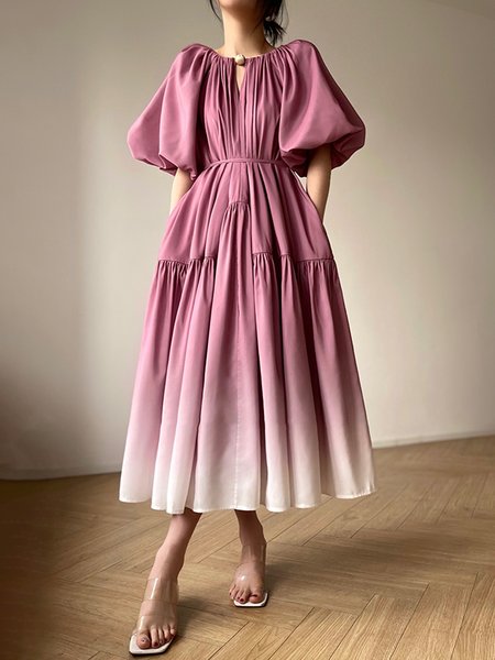 Pocket Stitching Regular Fit Elegant Dress With Belt, Red, Midi Dresses