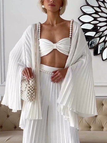 Vacation Plain Loose Kimono, White, Kimonos