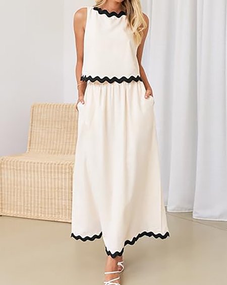 Plain Simple Webbing Two-Piece Set, Off white, Suit Set