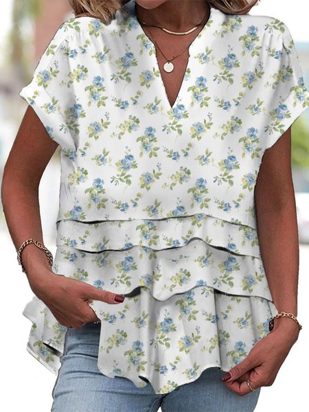 V Neck Short Sleeve Floral Regular Micro-Elasticity Loose Shirt For Women, Light blue, Blouses
V Neck Short Sleeve Floral Regular Micro-Elasticity Loose Shirt For Women, Light blue, Blouses