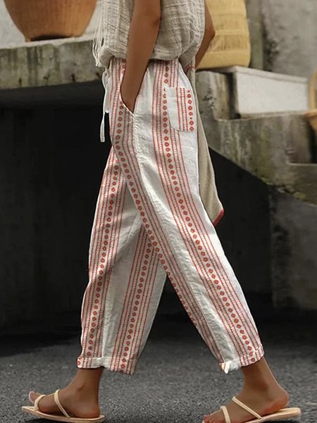 Casual Striped Long Pant, Orange red, Pants