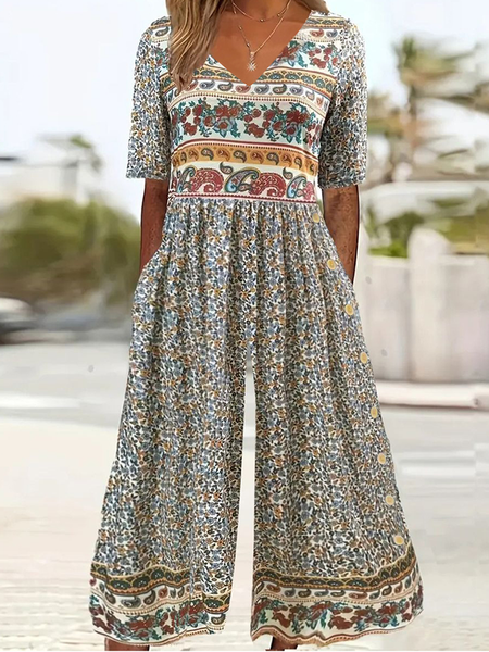 Women's Floral V Neck Short Sleeve Casual Summer Jumpsuit, Multicolor, Jumpsuits&Rompers
Women's Floral V Neck Short Sleeve Casual Summer Jumpsuit, Multicolor, Jumpsuits&Rompers