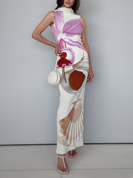 

Regular Fit Sleeveless Floral Elegant Midi Dress, As picture, Midi Dresses
