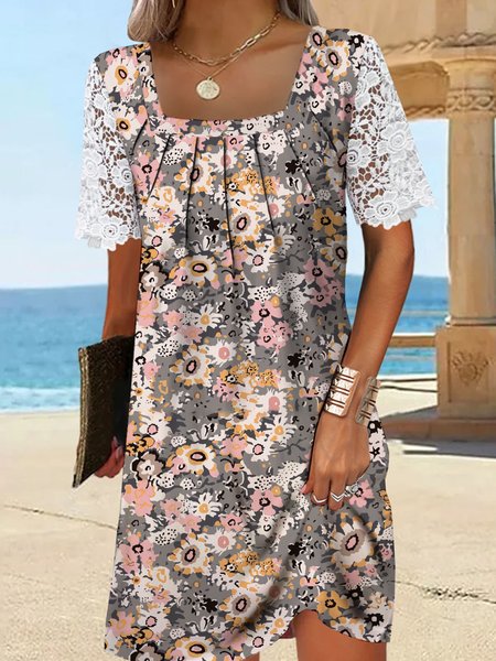 Women Floral Square Neck Short Sleeve Comfy Casual Lace Short Dress, Yellow, Dresses
Women Floral Square Neck Short Sleeve Comfy Casual Lace Short Dress, Yellow, Dresses