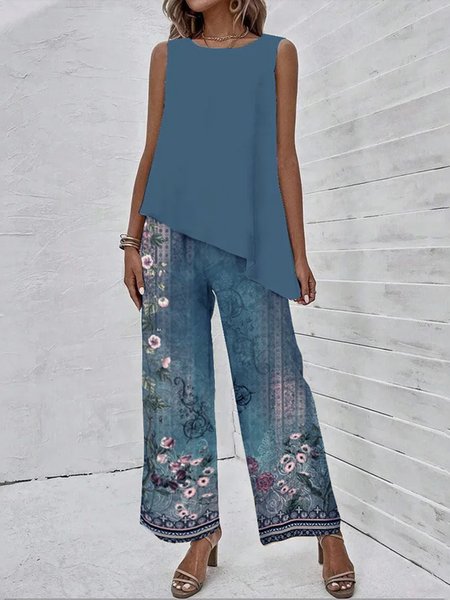 Women Floral Crew Neck Sleeveless Comfy Elegant Irregular Craftsmanship Top With Pants Two-Piece Set, Blue, Sets
Women Floral Crew Neck Sleeveless Comfy Elegant Irregular Craftsmanship Top With Pants Two-Piece Set, Blue, Sets
