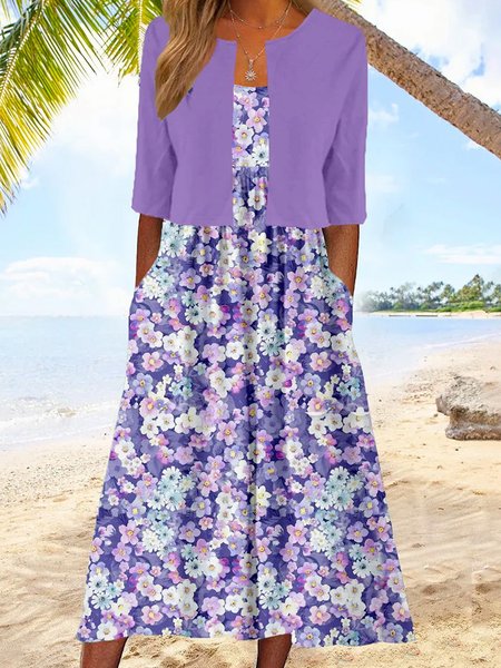 Women Small Floral Crew Neck Half Sleeve Comfy Vacation Coat With Skirt Two-Piece Set, Purple, Dresses
Women Small Floral Crew Neck Half Sleeve Comfy Vacation Coat With Skirt Two-Piece Set, Purple, Dresses