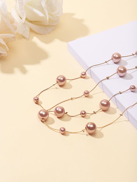 

Mother's Day Gift Pearl Buckle Necklace Circle Simple Jewelry, Pink, Necklaces