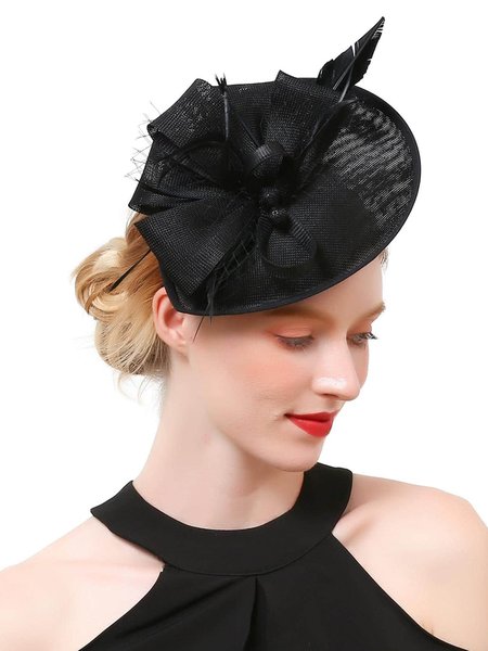 1pc Bow & Feather Decor Hairband, Black, Hats