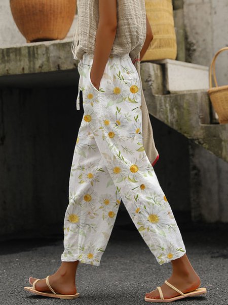 Casual Floral Long Pant, Flower, Pants