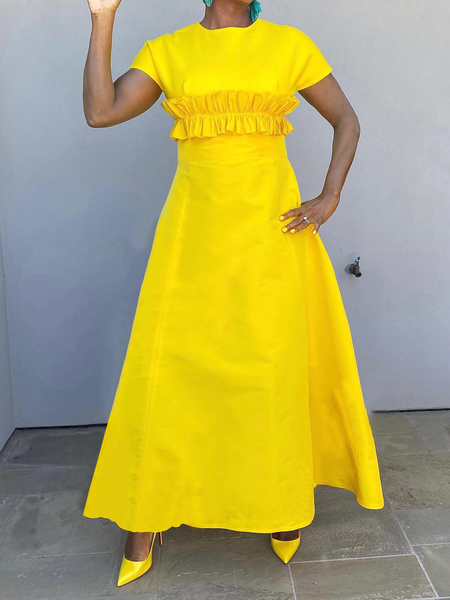 Regular Fit Crew Neck Short Sleeve Plain Elegant Maxi Dress, Yellow, Maxi Dresses
Regular Fit Crew Neck Short Sleeve Plain Elegant Maxi Dress, Yellow, Maxi Dresses